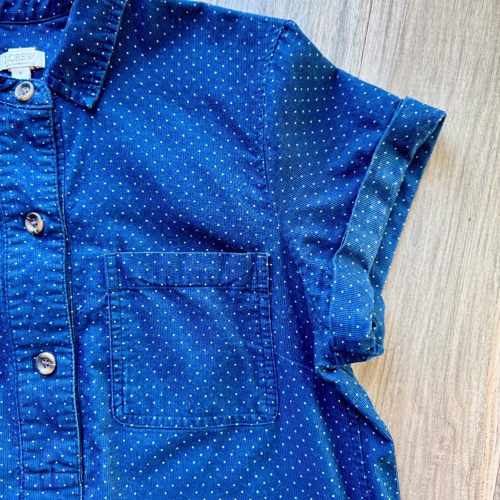 J.Crew Navy Dot Button Front Shirt Dress Cotton Casual Midi‎ - Picture 6 of 12